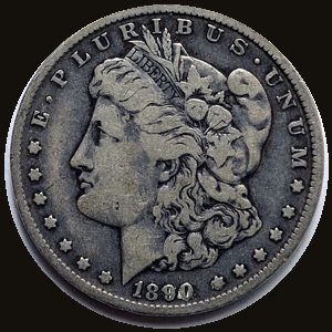 1890 Morgan dollar showing F-15 (Fine) condition