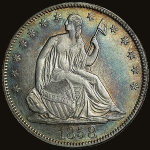 Obverse of a Seated Liberty Half Dollar.