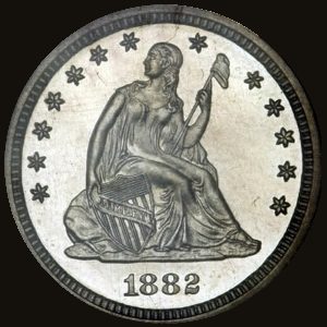 Obverse of a Seated Liberty Quarter.