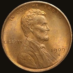 Obverse of a 1909-S VDB Lincoln Wheat cent.