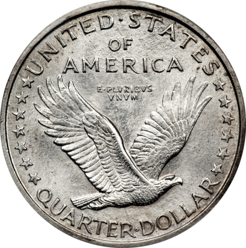 Reverse of a 1917 Type 1 Standing Liberty quarter, graded PCGS MS64 FH.