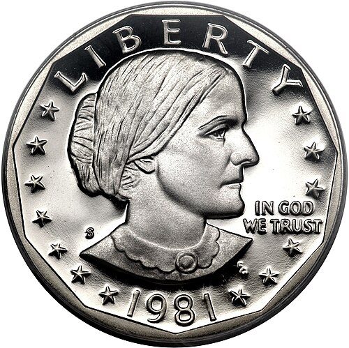 Obverse of a Susan B. Anthony Dollar.