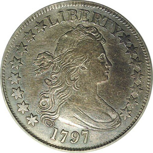 Obverse of a Draped Bust Half Dollar.