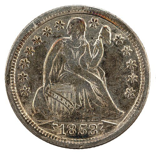 Obverse of a Seated Liberty Dime.