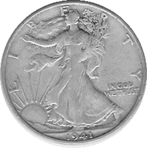 1941 Walking Liberty half dollar with light, even wear typical of Extremely Fine