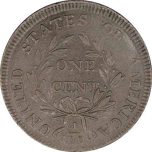 Reverse of a Draped Bust Large Cent.