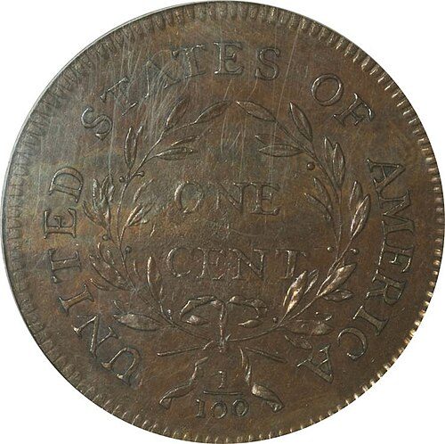 Reverse of a Liberty Cap Large Cent.