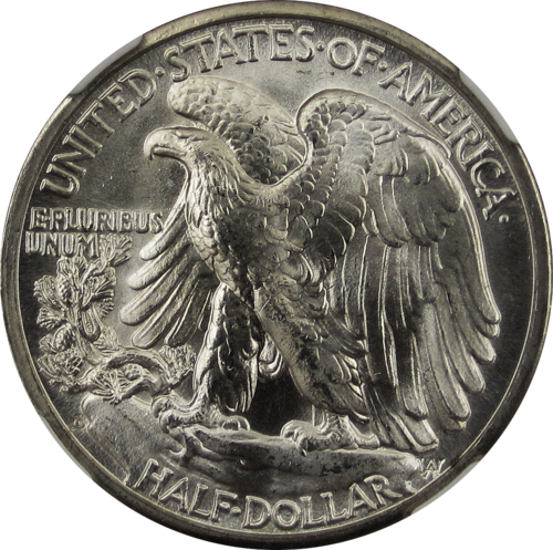Reverse of a Walking Liberty Half Dollar.