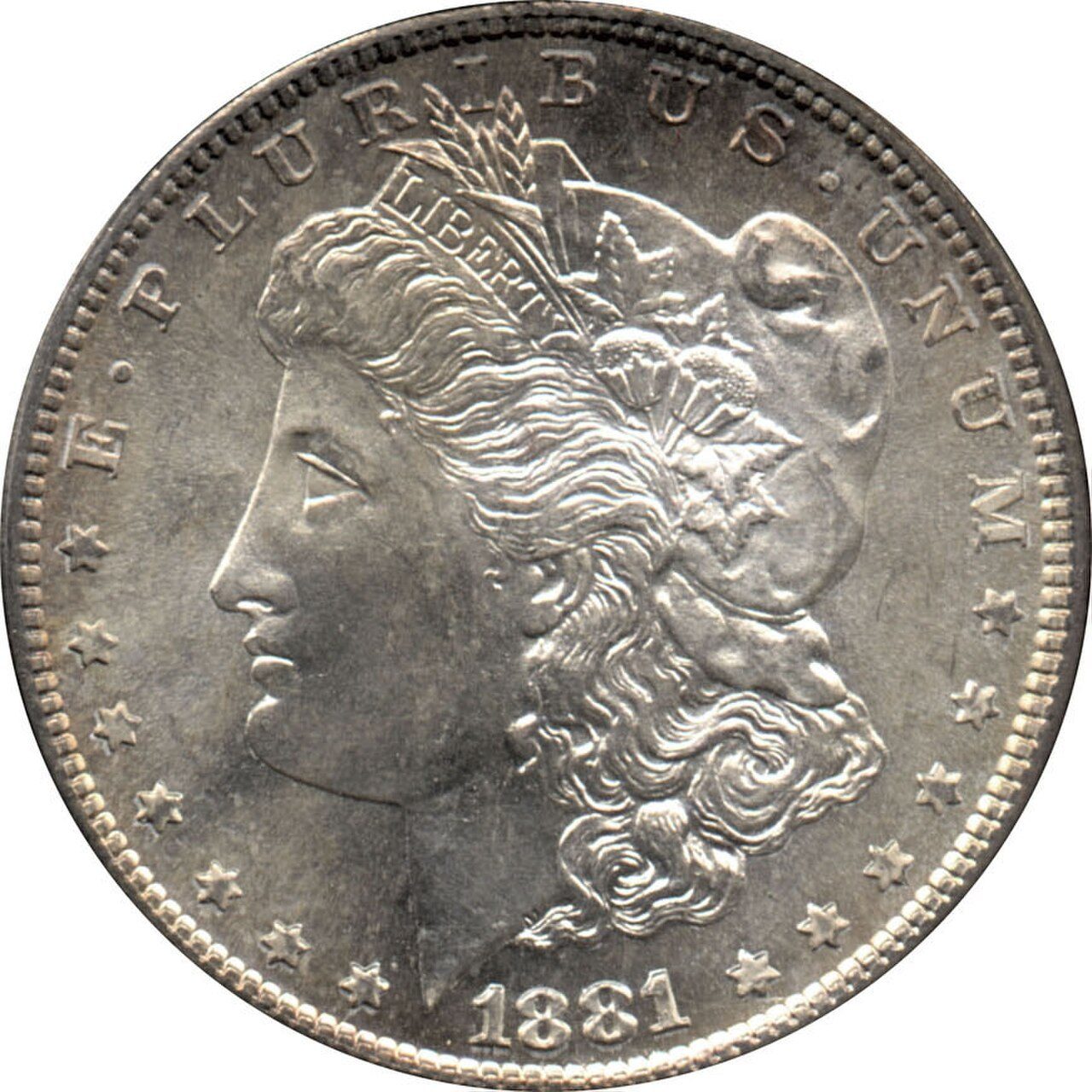 1881-S Morgan dollar certified PCGS MS66 with strong mint luster