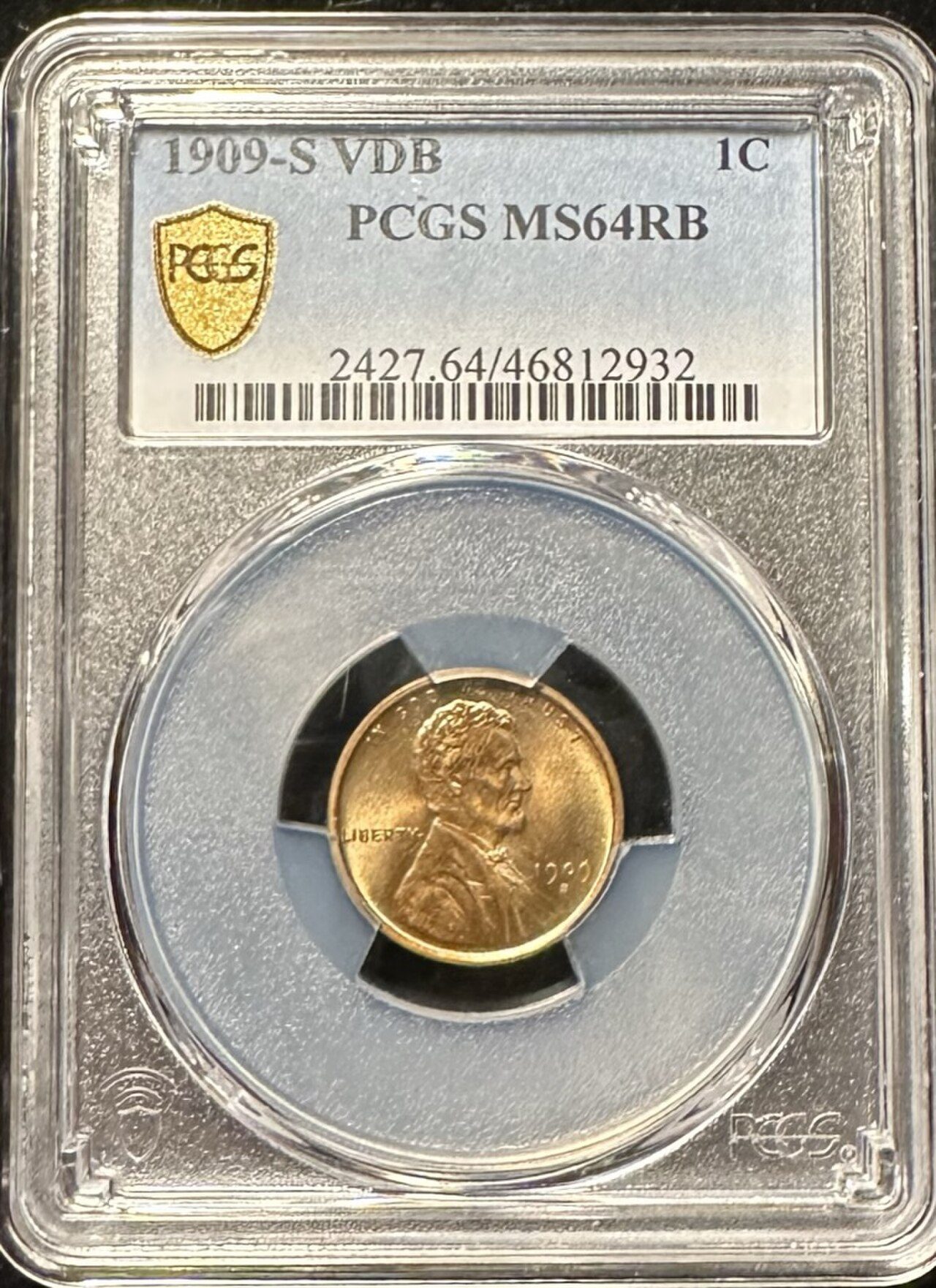 Key-date 1909-S VDB Lincoln cent in a PCGS holder graded MS64 red-brown