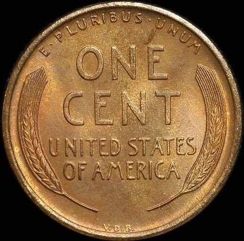 Reverse of a 1909-S VDB Lincoln Wheat cent.