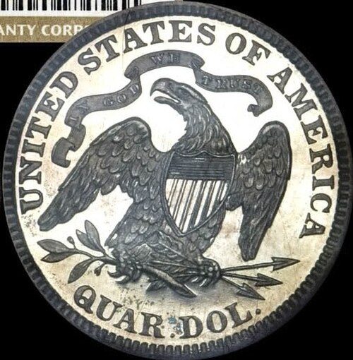 Reverse of a Seated Liberty Quarter.